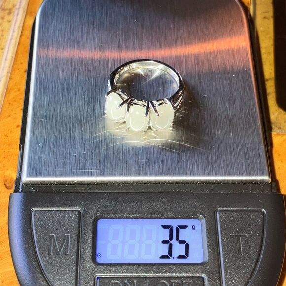 Natural Jade Sterling Silver Ring Trilogy Ring Size 6 - Picture 9 of 9